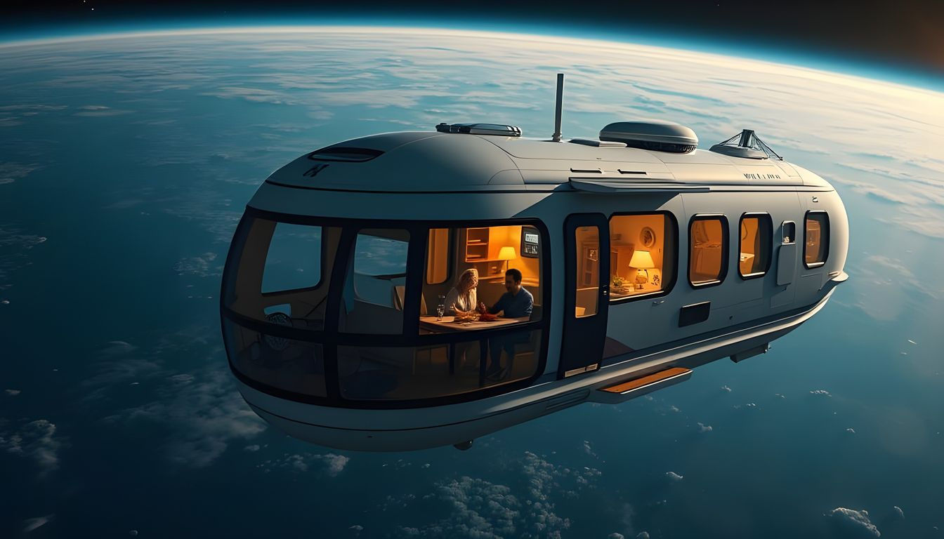 Futuristic Mobile Home Orbiting Earth