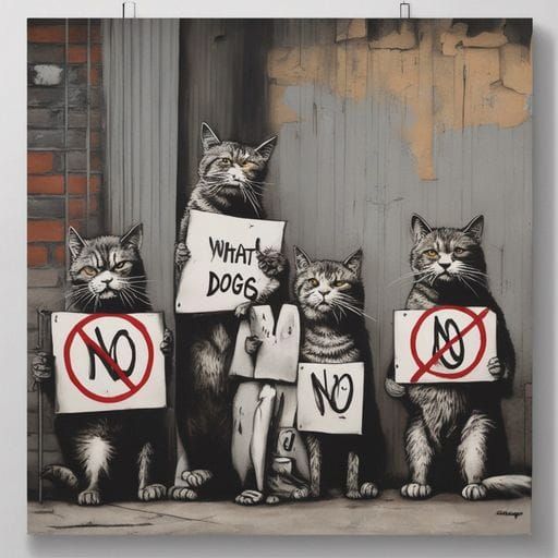 Cats Protest Dogs in Banksy-Style Wall Art