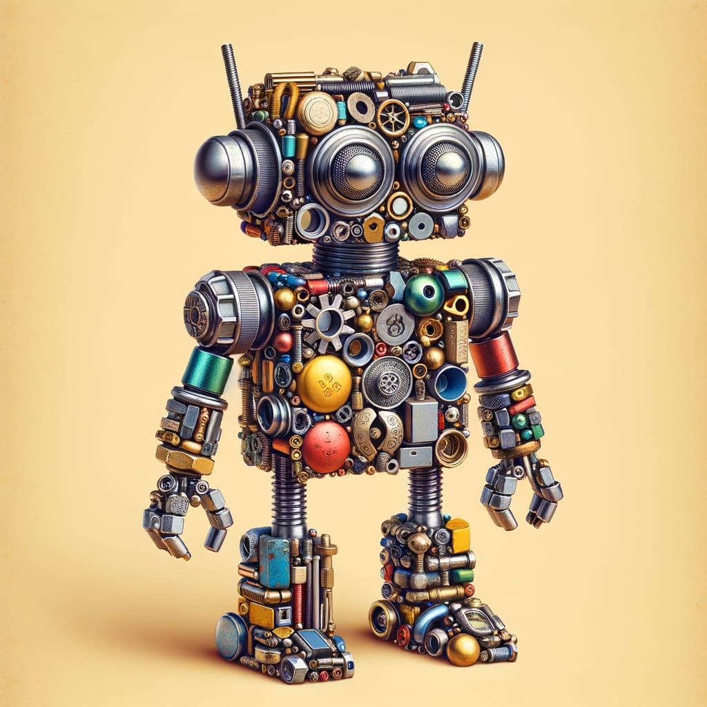 Intricate Robot Sculpture Made from Found Objects