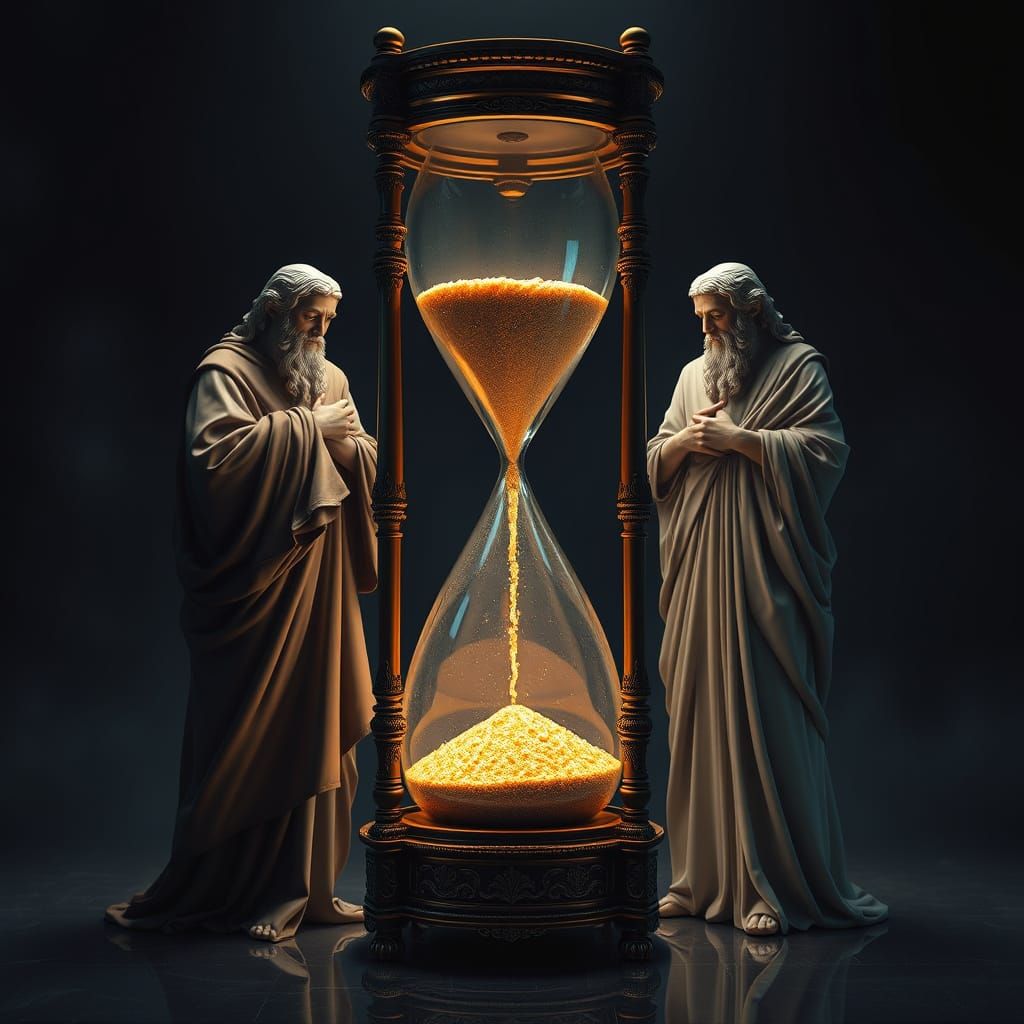 Surreal Hourglass Elegy in Neon-Tinged Hyperrealism