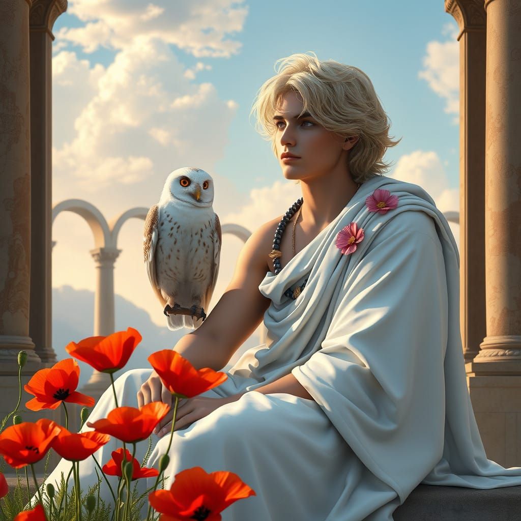 Classical Greek God of Dreams in Serene Fantasy Landscape