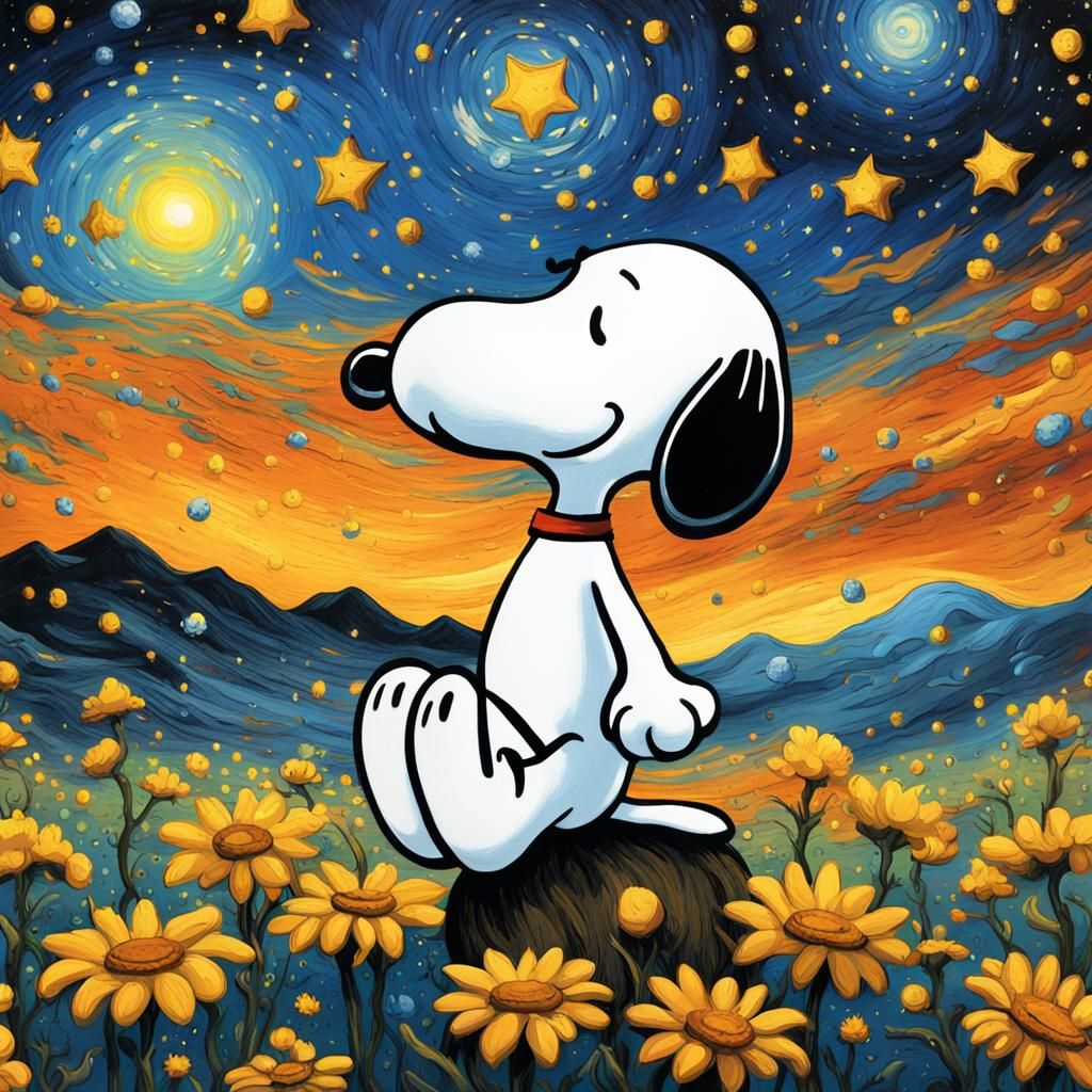 Snoopy in Starry Night Surrealism