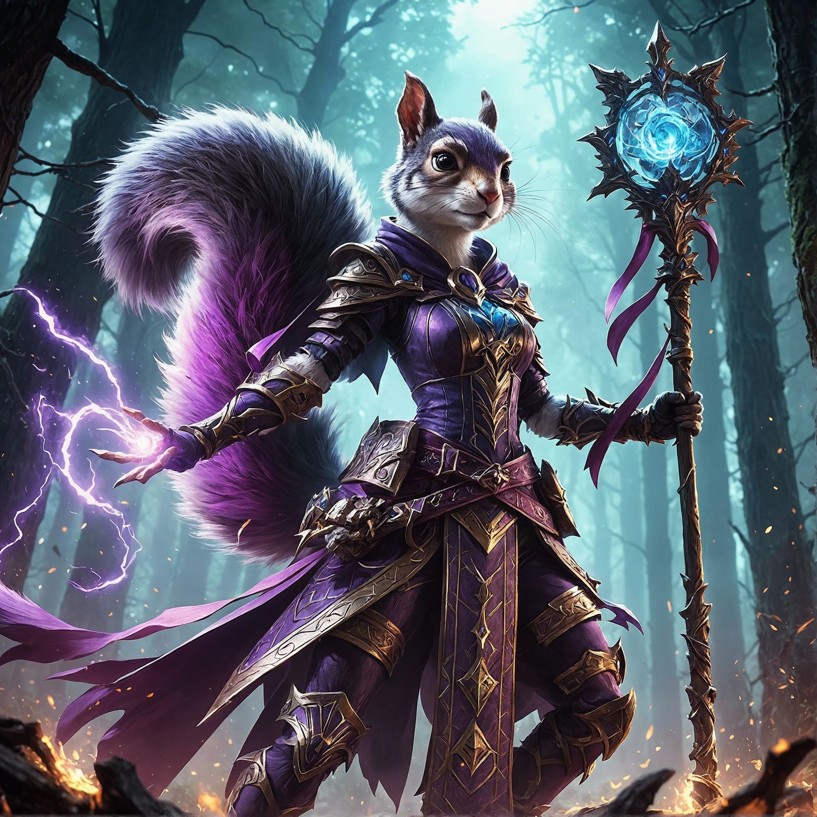 Battle-Hardened Squirrel Warrior in Dark Forest
