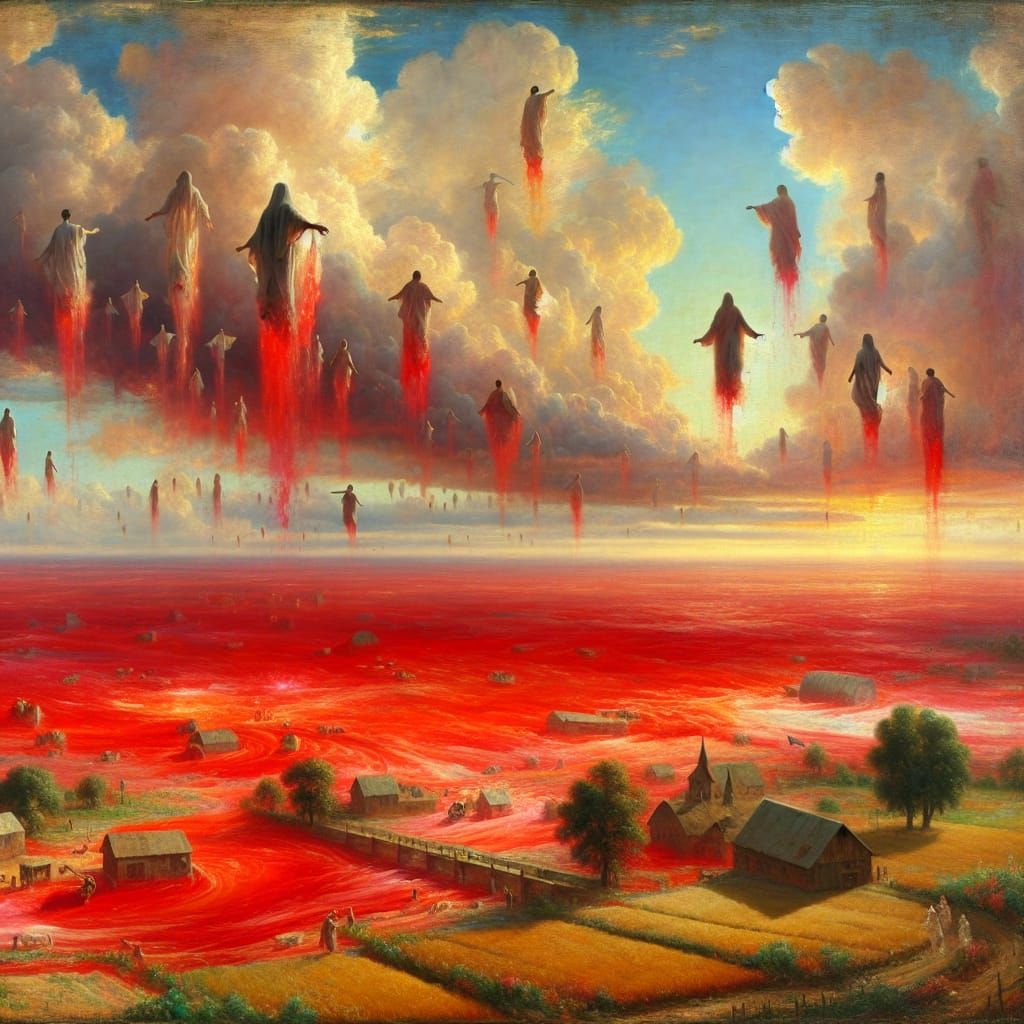 Floating Figures in Pastoral Scene as Impressionist Painting