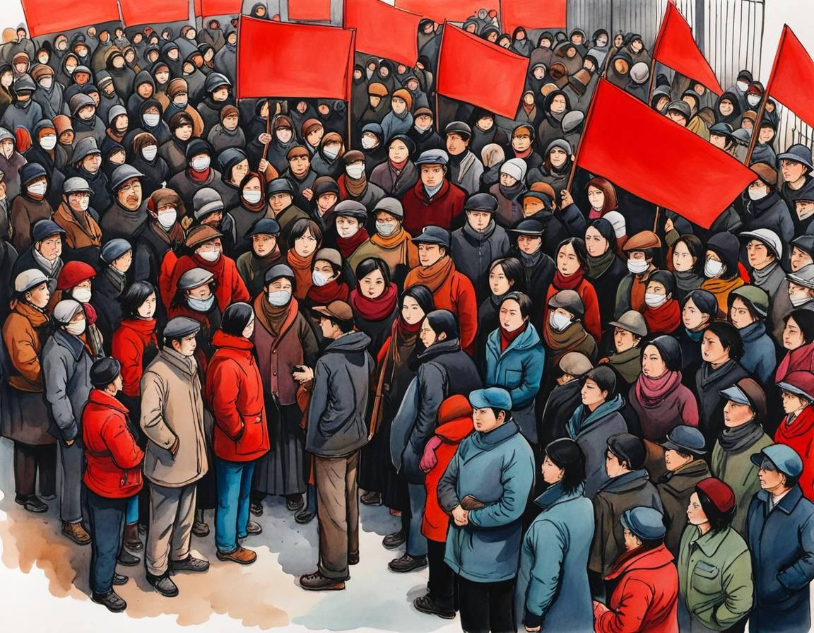 Striking Workers Protest Outside Factory Gates: Watercolor I...