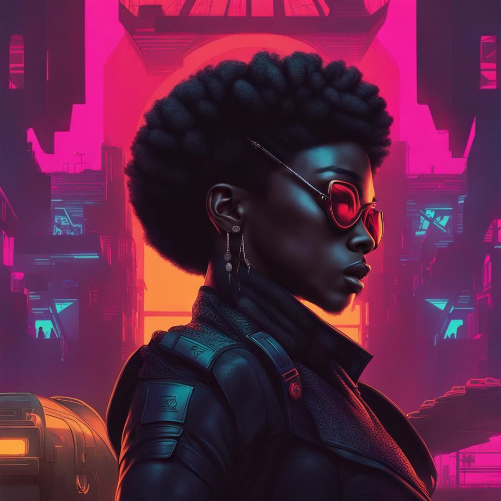 Afrofuturist Black Panther Party in Cyberpunk Neon