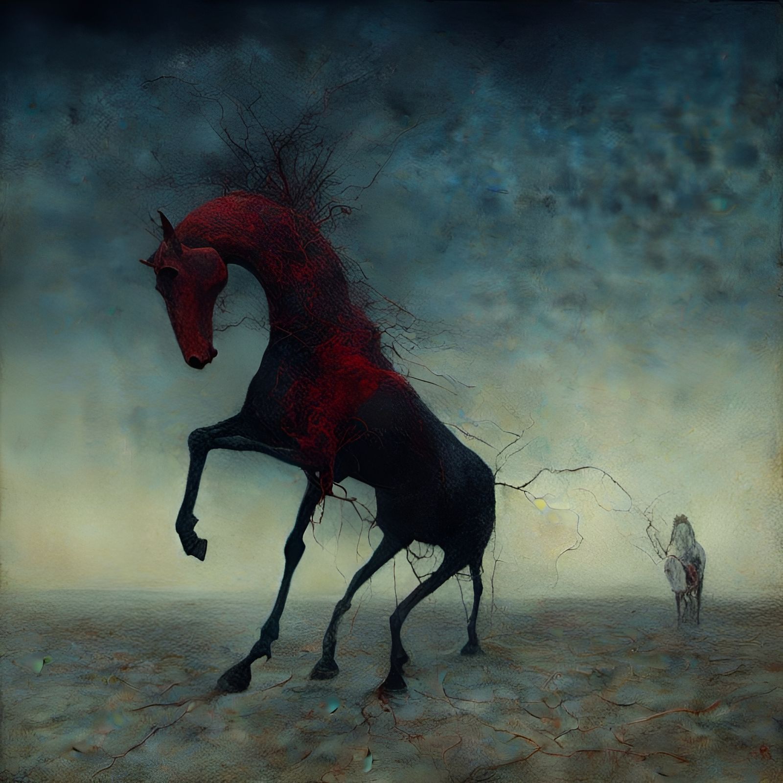 Surreal Demon Horse in Dark Landscape