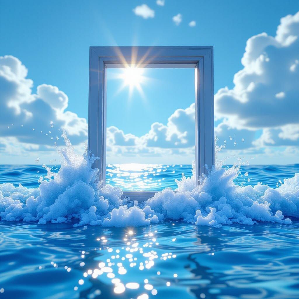 Open Window Above Foaming Sea, Fantasy Concept Art