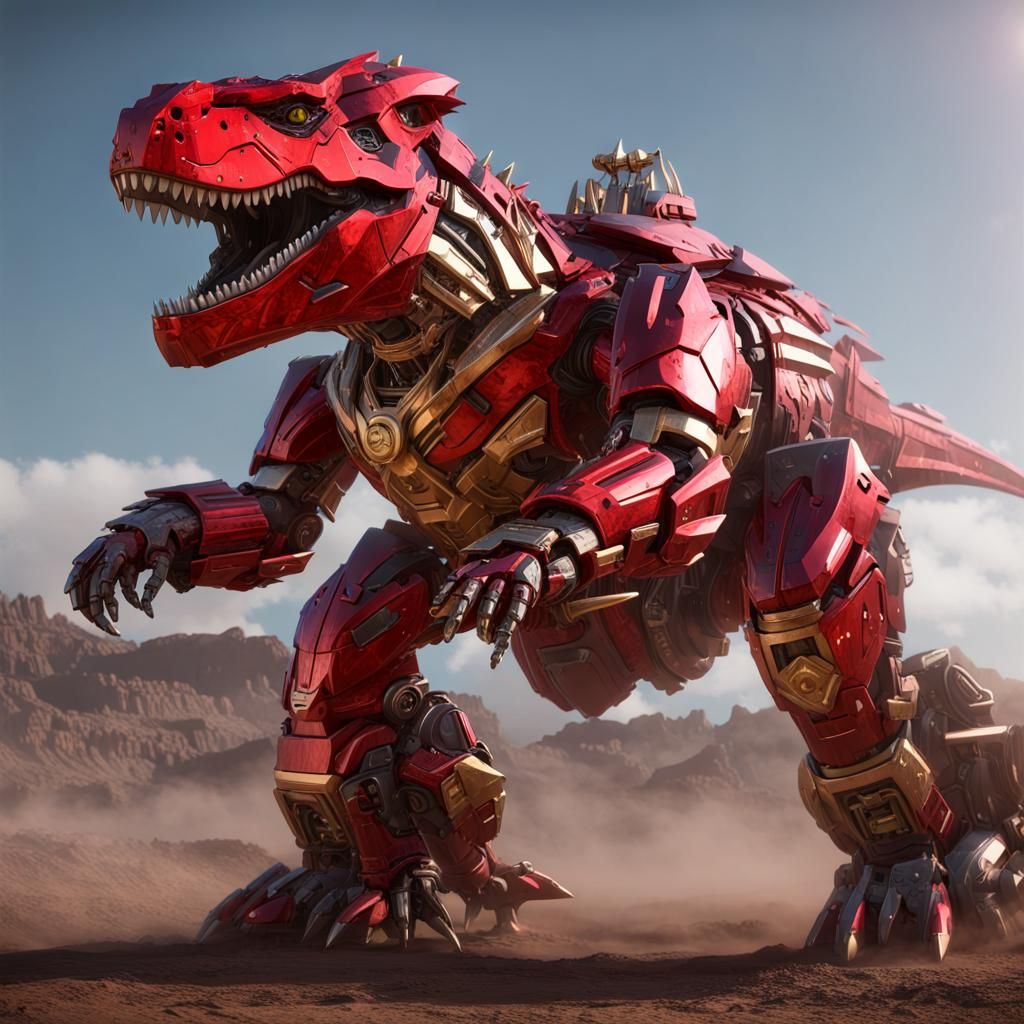 Red Tyrannosaurus Rex Mecha Zord with Quaking Energy