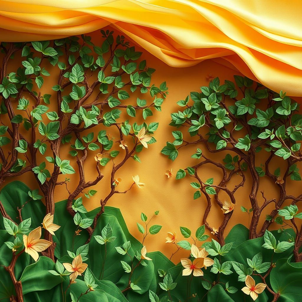 Luxurious Silk Forest in Whimsical Origami Style