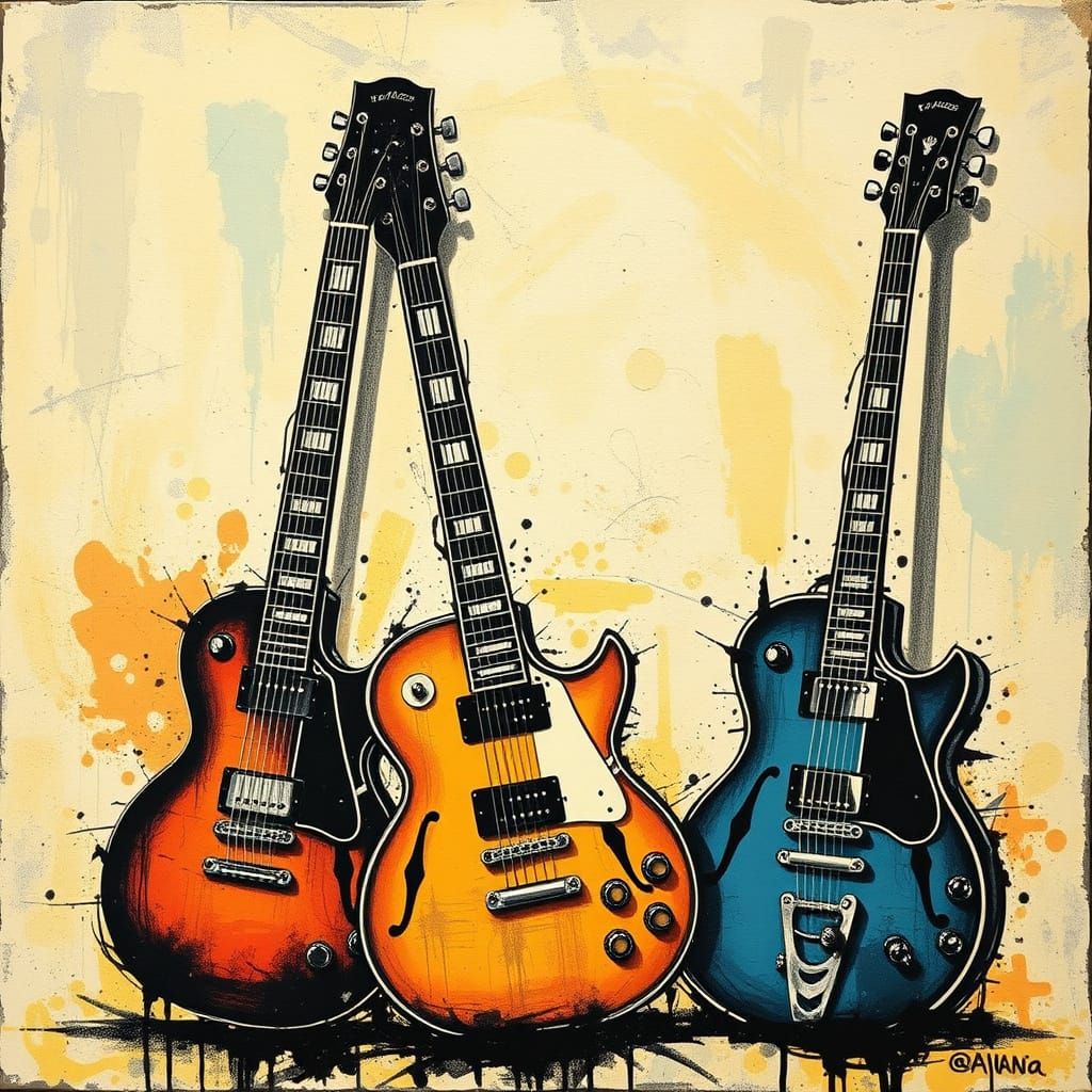 Vintage Guitars in Pop Art Style