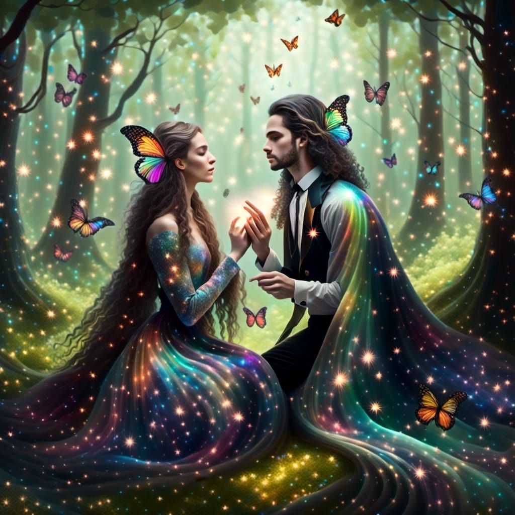 Gay Romance Amidst Glittering Forest and Butterflies