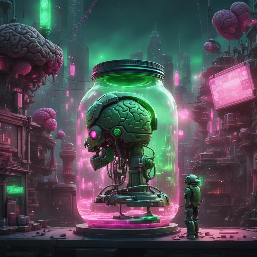 Robot Brain in Jar with Cybernetic Enhancements