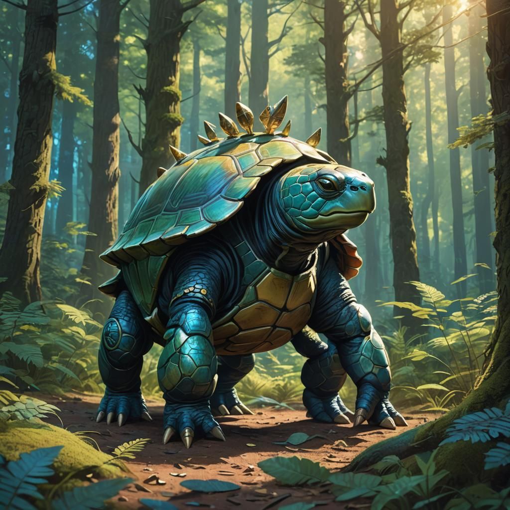 Tortle-Centaur Hybrid in Forest, Digital Art