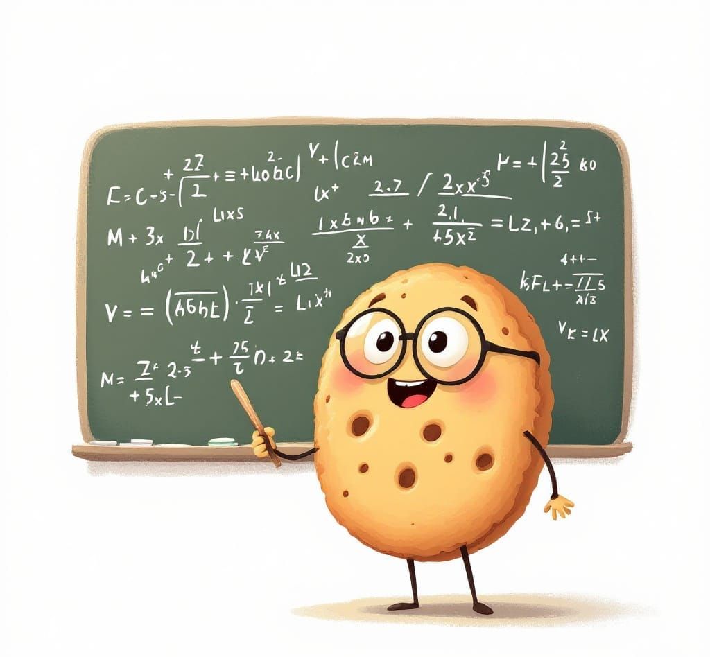 Adorable Smart Cookie in Front of Chalkboard Equations