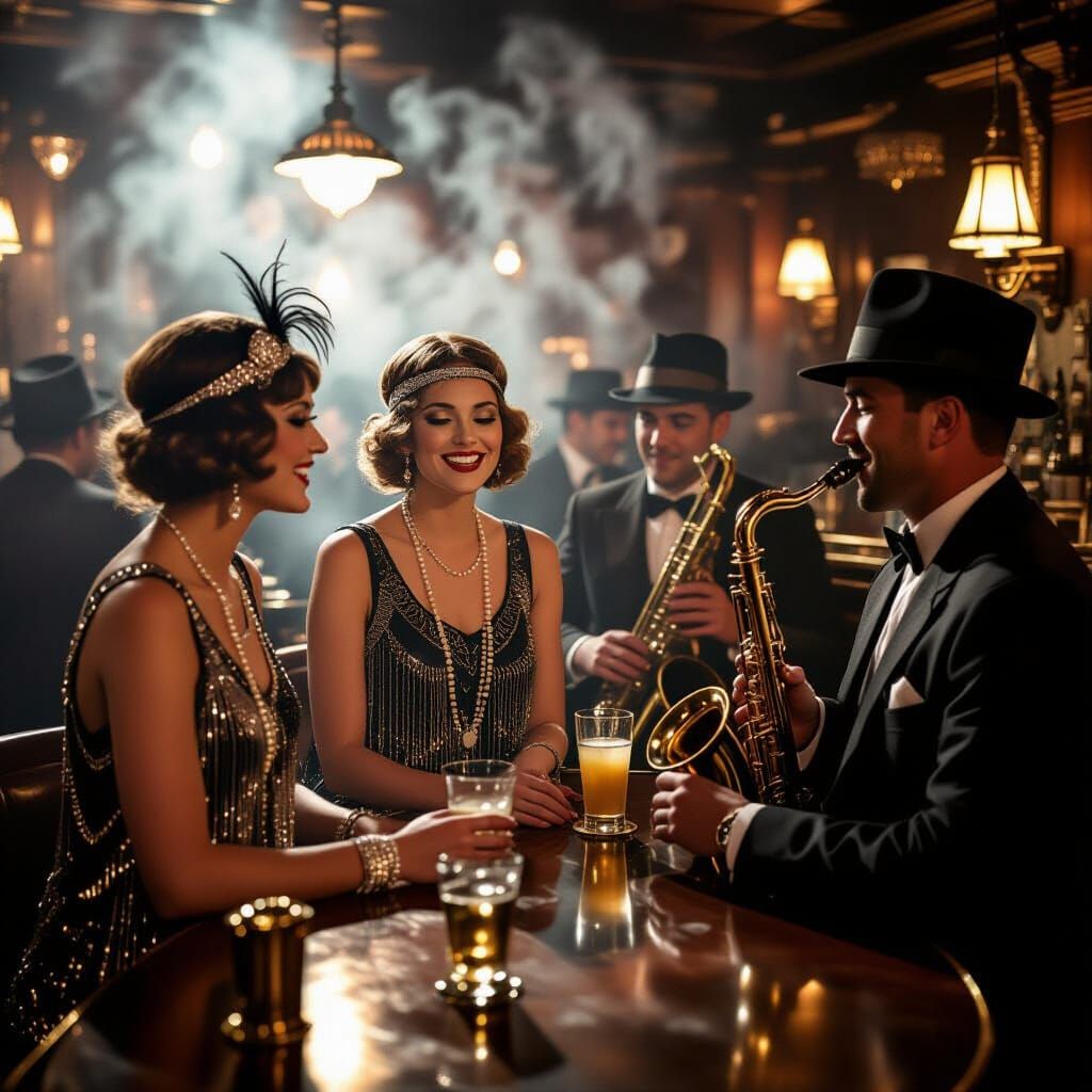 Roaring Twenties Speakeasy Scene in Vintage Style
