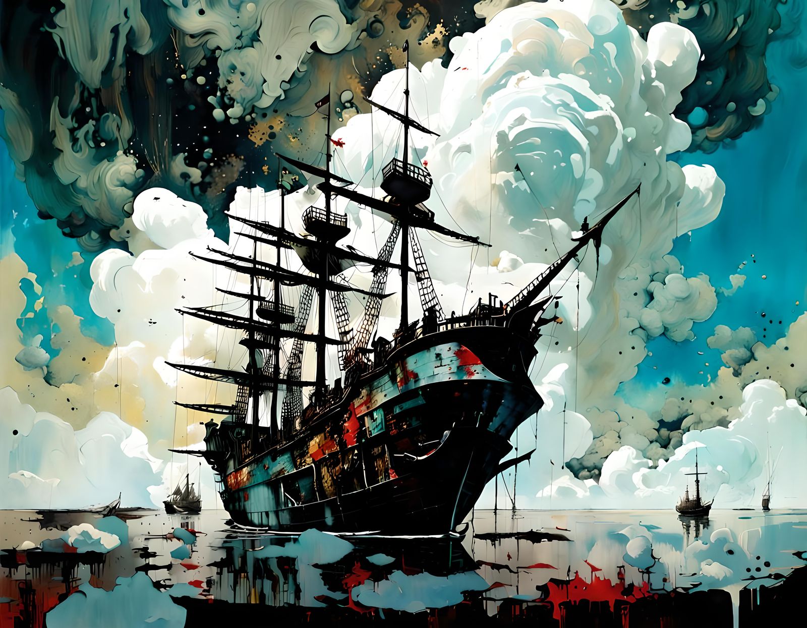 Surreal Demon Ship in Hellish Landscape