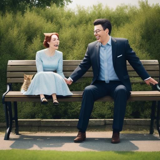 Couple on Bench with Cat Portrait