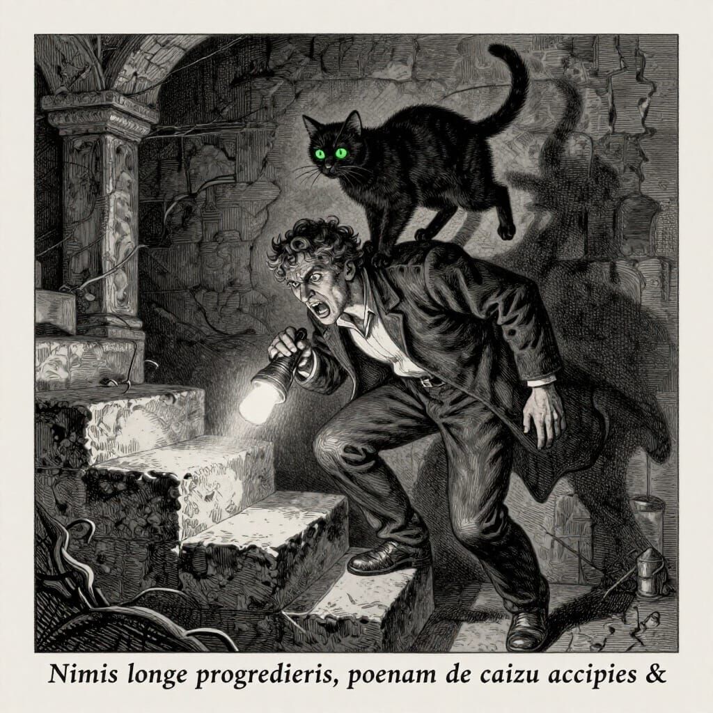 Fearful Man Attacked by Cat in Dark Basement