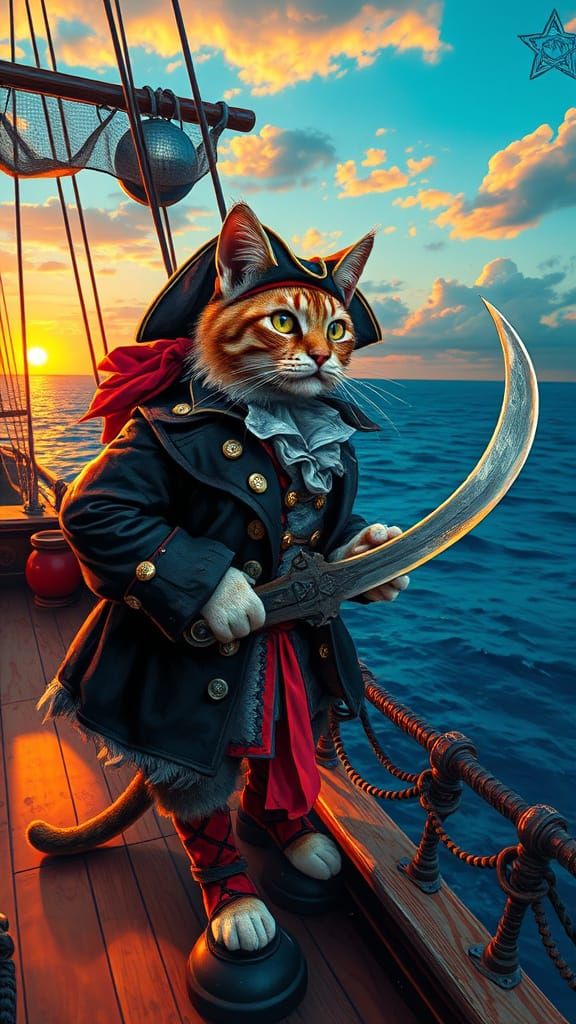 Pirate Cat on Deck in Graffiti Art Style