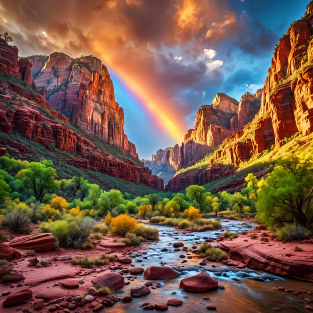 Zion National Park Rainbow: Vibrant Oil Painting