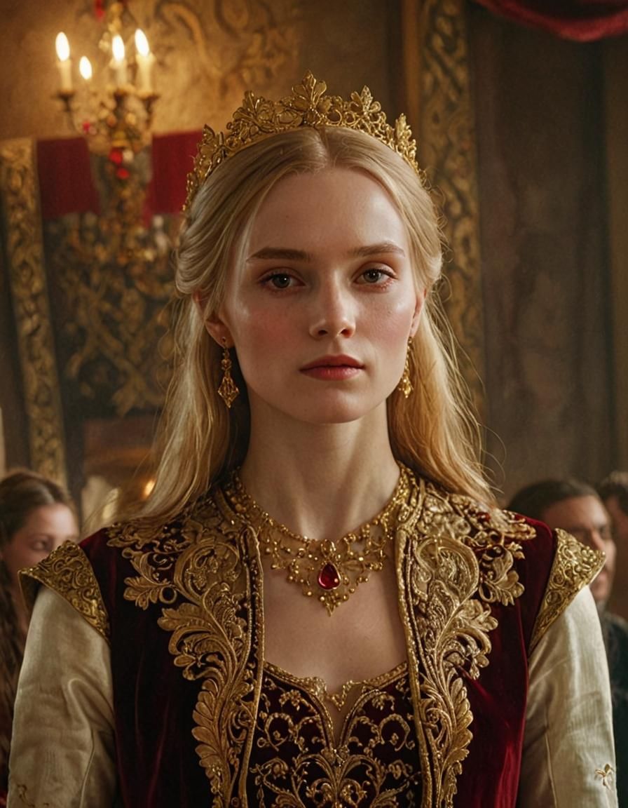 Luxurious Medieval Lady Portrait: Photorealistic Concept Art