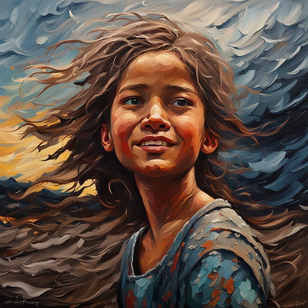 Girl Playing in Mud: Impasto Oil Painting