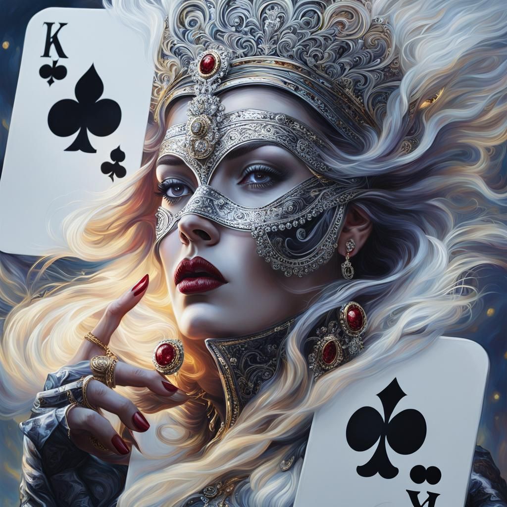 Eldritch Queen of Clubs in Dramatic Oil Painting