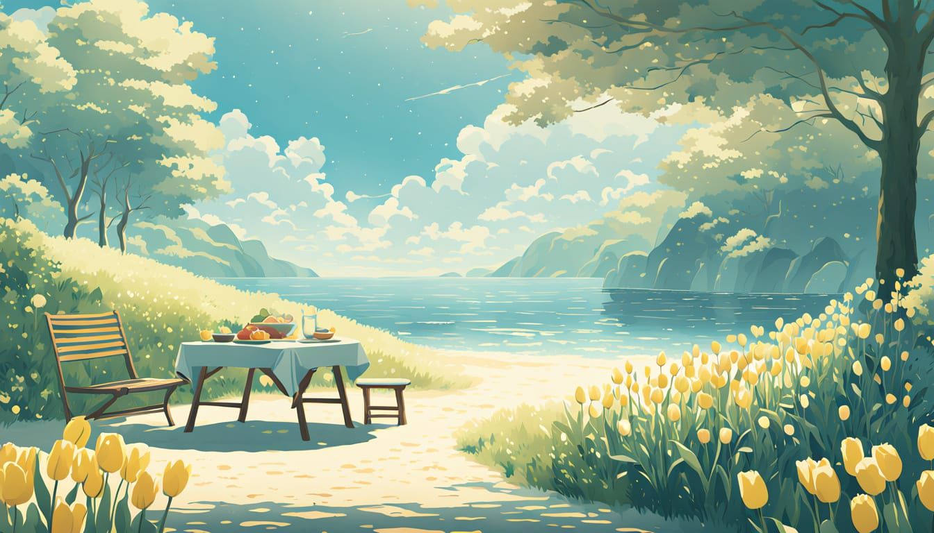Whimsical Beach Picnic in Watercolor
