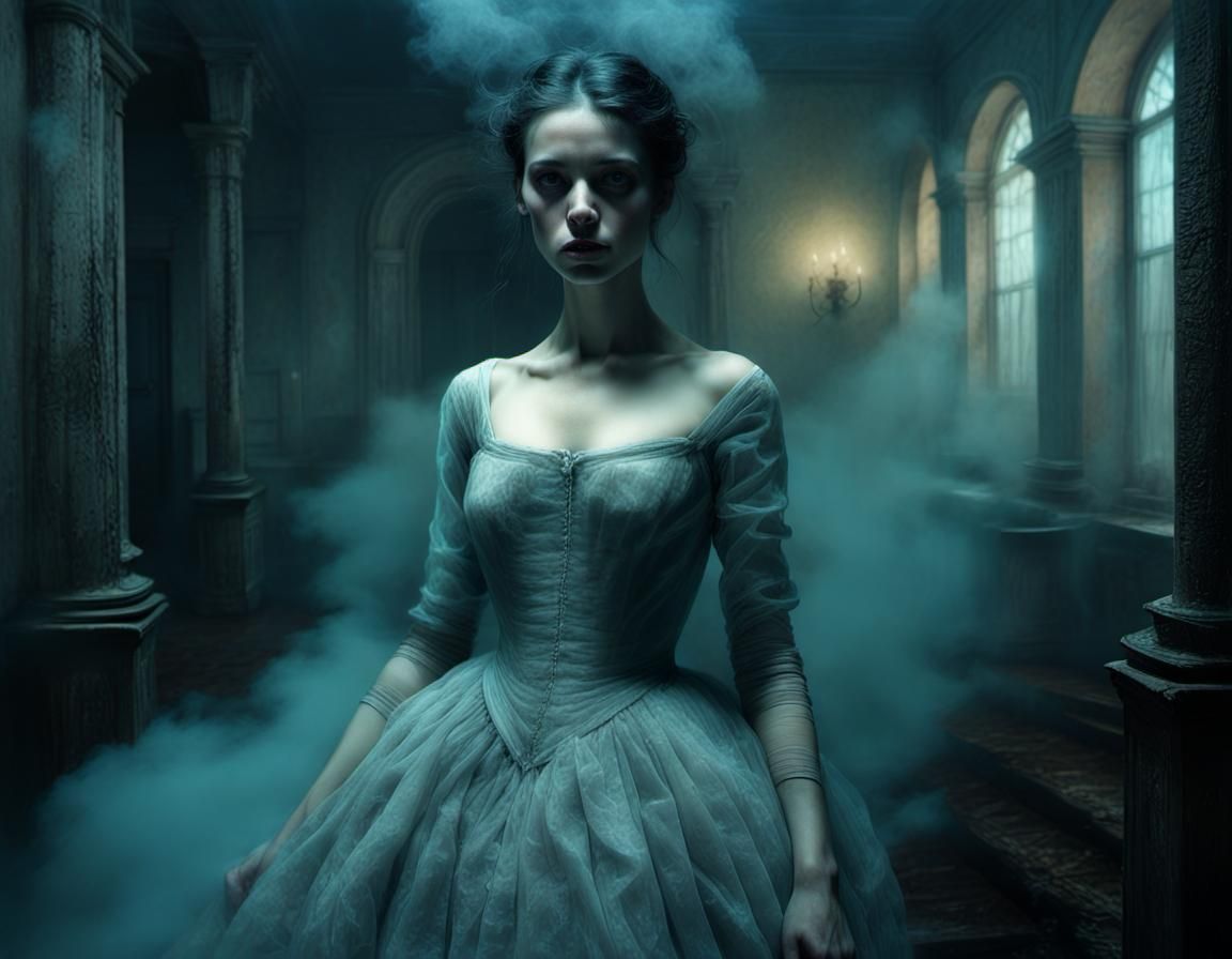 Ethereal Ghost Portrait in Abandoned Mansion