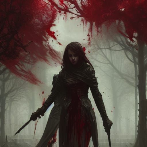 Dark Fantasy Rose Garden in Rain