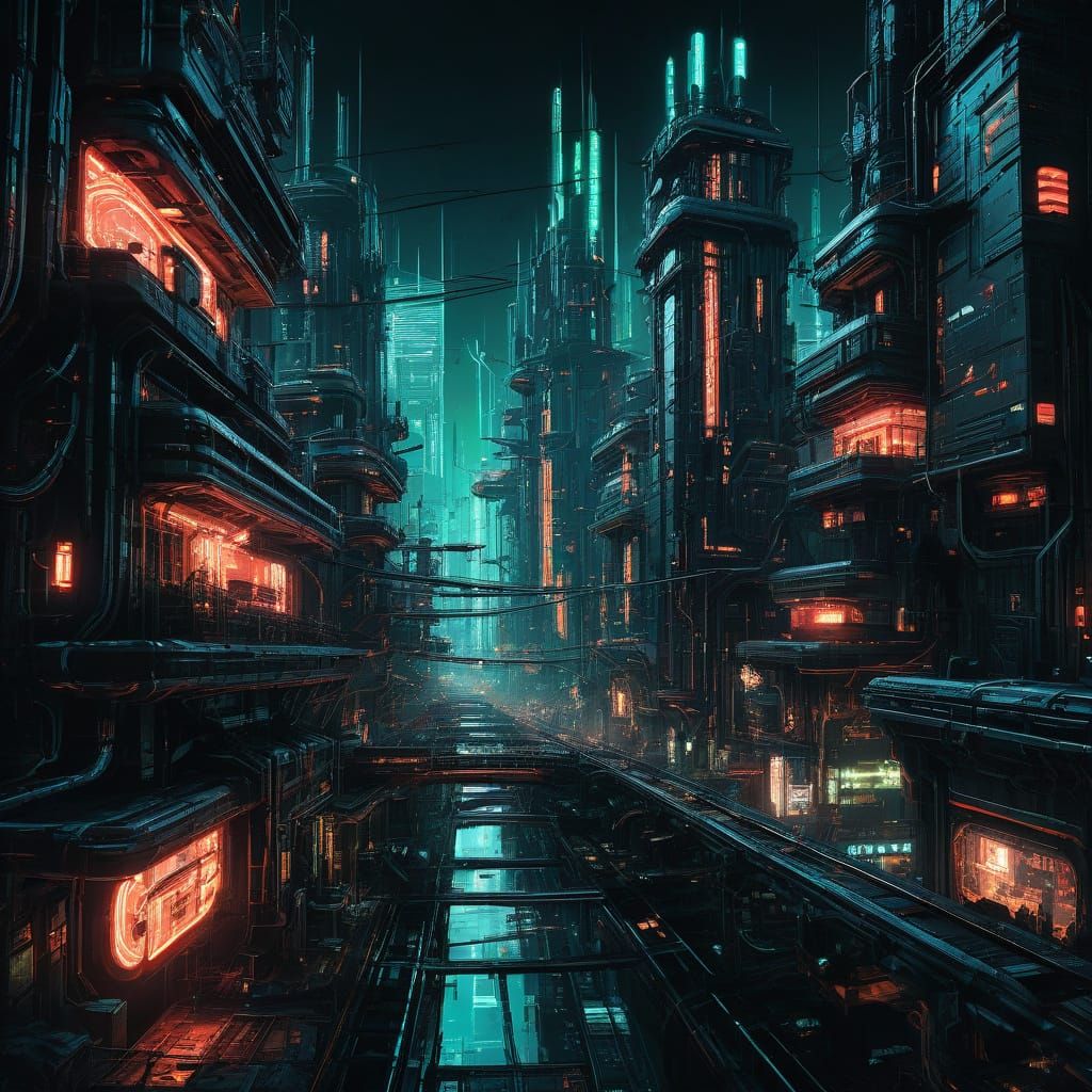 Futuristic Bio Cell Metropolis in Neon-Lit Sci-Fi Landscape