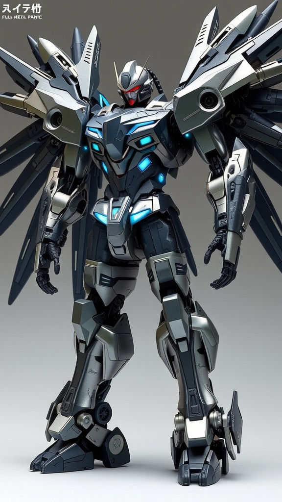 Detailed Robot Action Figure with Thruster Wings