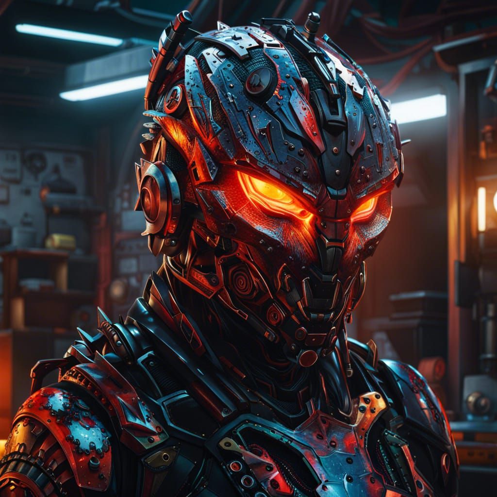 Lava Elemental in Cyberpunk Armor Portrait
