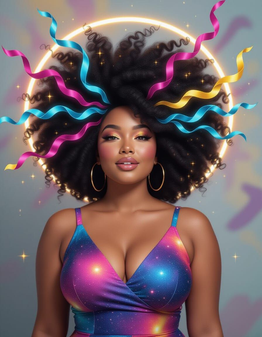 Afrofuturist Portrait of a Radiant Woman with Neon Afro