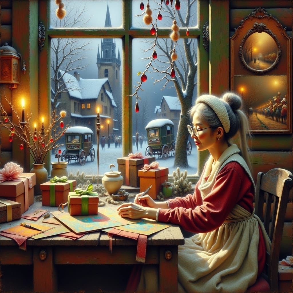 Nostalgic Christmas Scene in Whimsical Watercolour Style