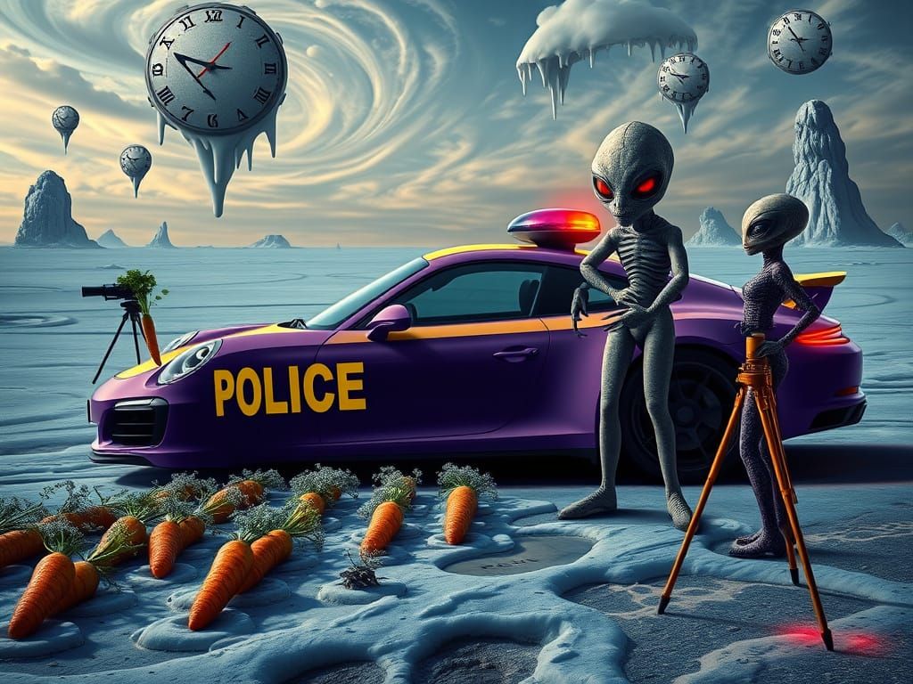 Surrealist Patrol in Dreamlike Arctic Landscape