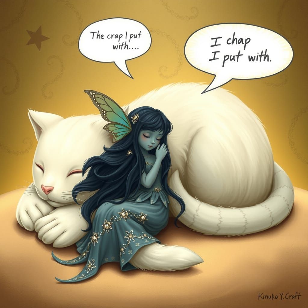 Serene Ivory Cat Creature in Whimsical Slumber