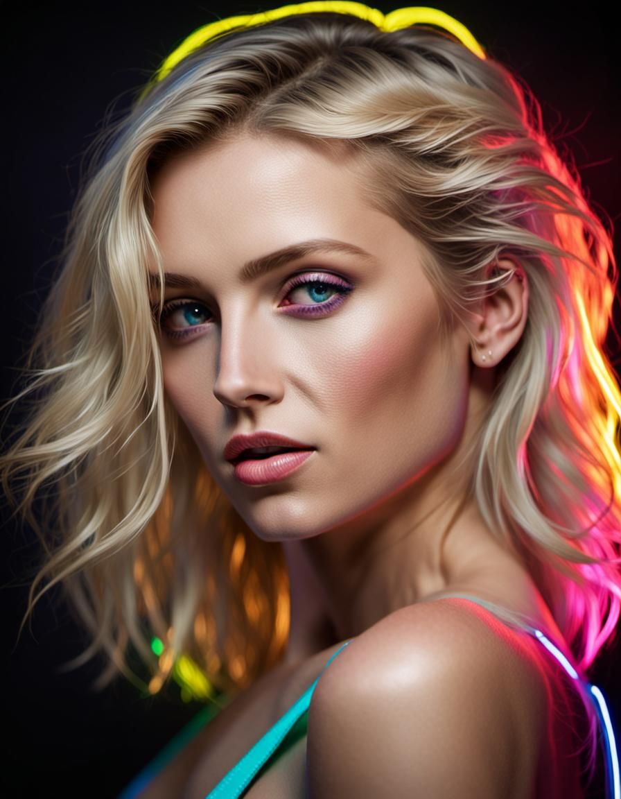 Neon Fashion Portrait of Blonde Woman