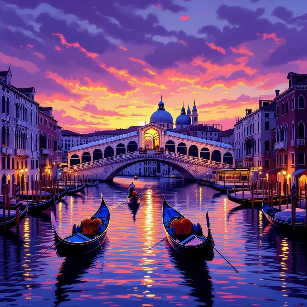 Venice Rialto Bridge at Vibrant Sunset