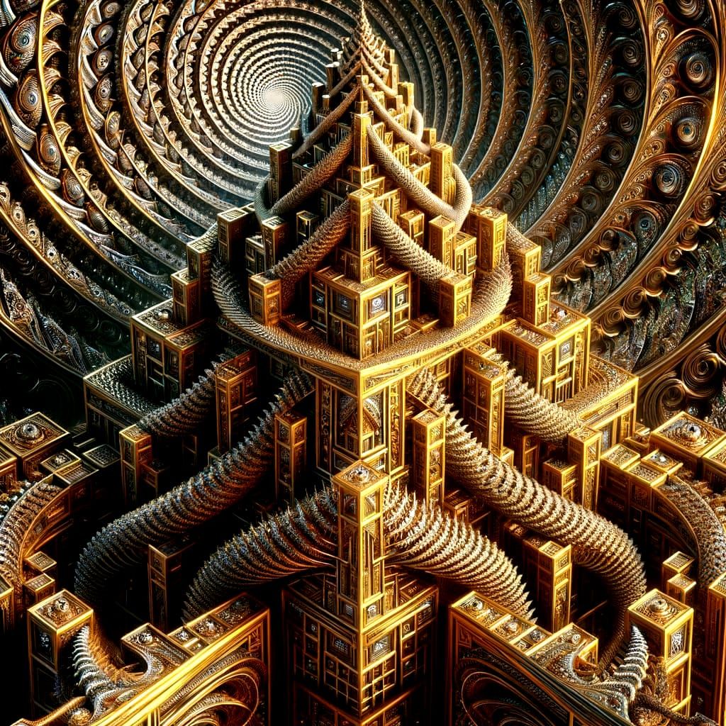 Golden Crystal Tower with Zentangle Patterns