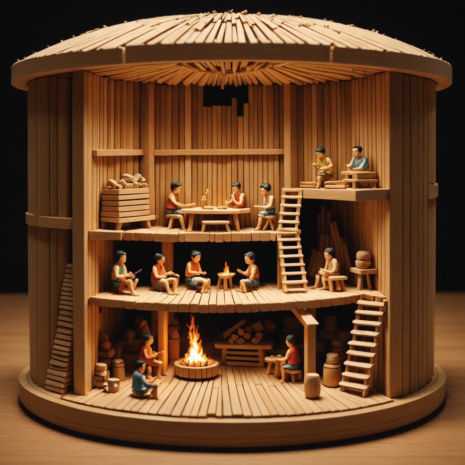 Miniature Matchstick Sauna Diorama with Smoky Effect