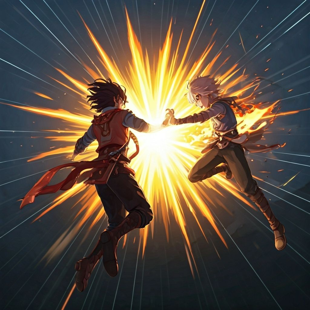 Epic Anime Battle: Elemental Powers Clash Midair