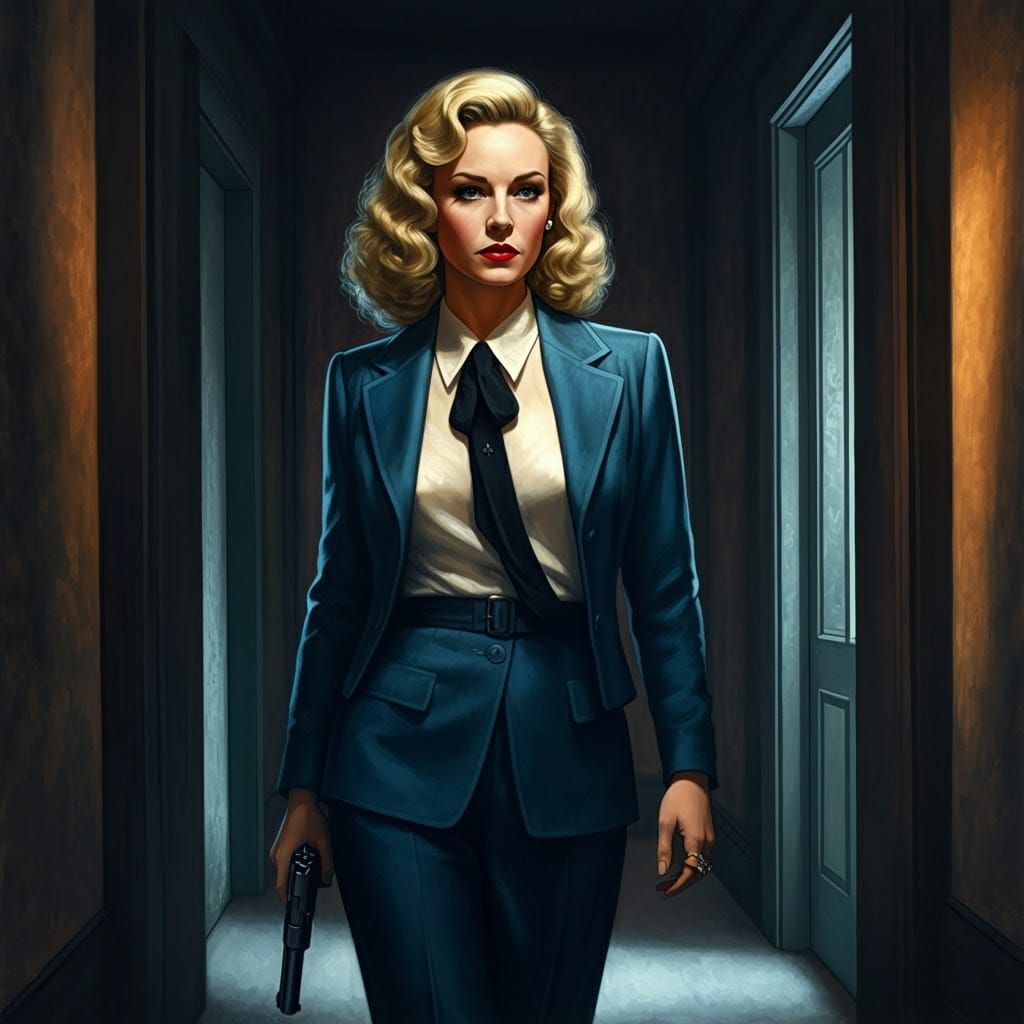 Elegant Woman with Pistol, as Oil Painting