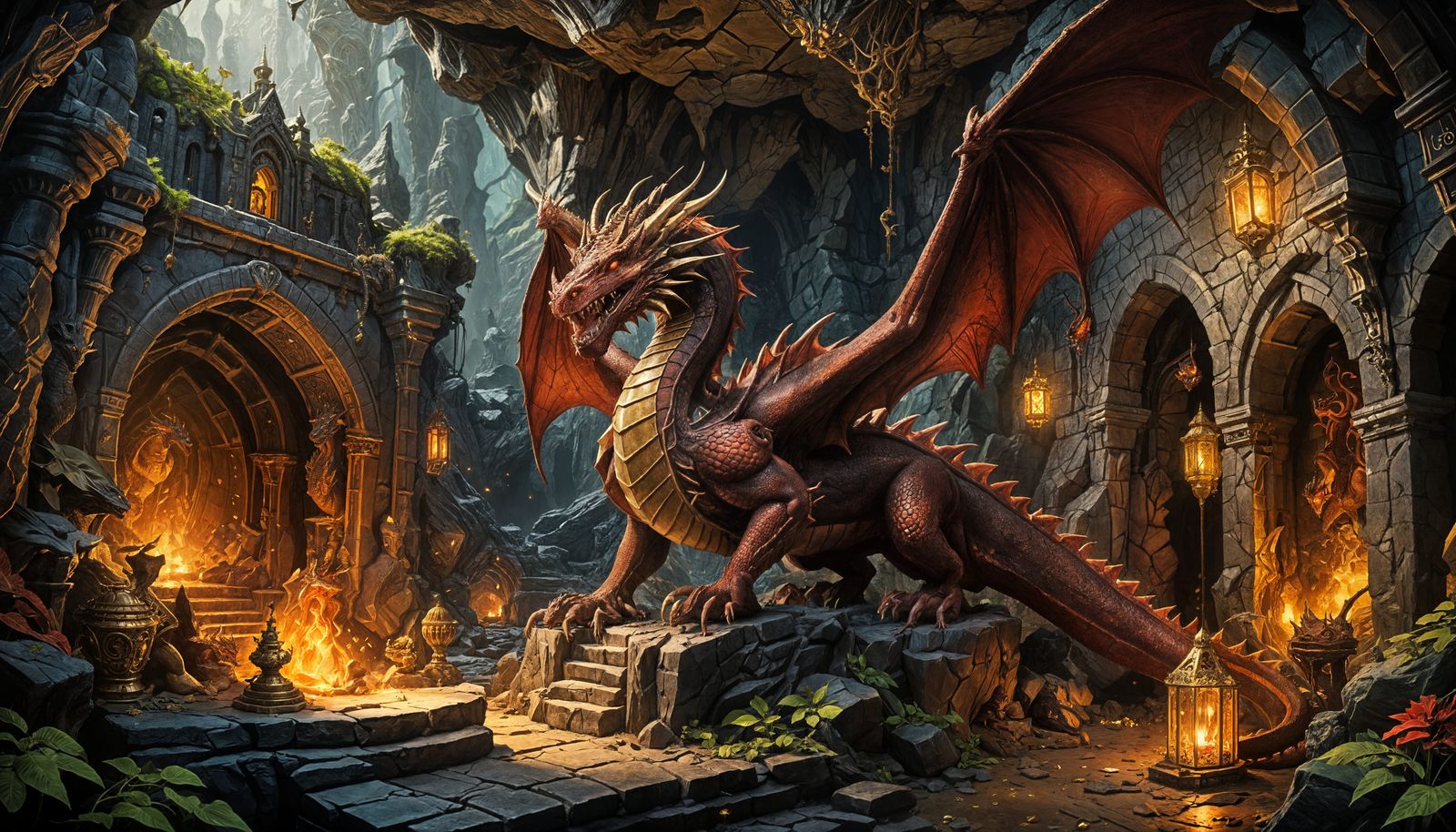 Crimson Dragon Lair with Hidden Treasure Vaults