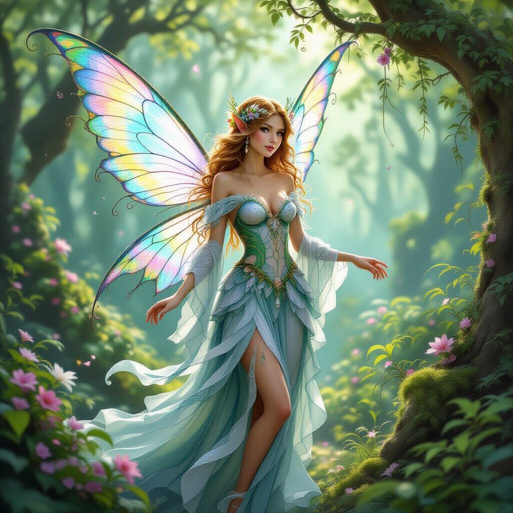 Magical Fairy in Lush Forest, Fantasy Art