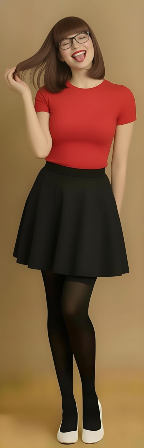 Cute Woman Playfully Licking Hair and Smiling