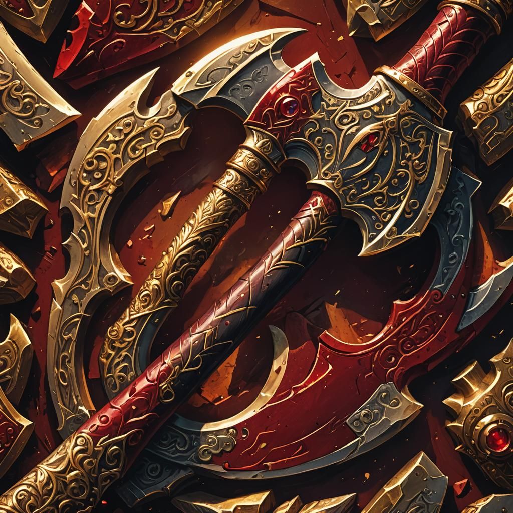 Ruby and Gold Axe Fantasy Illustration