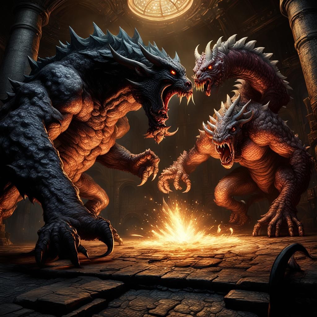 Monsters Clash in Dungeon: Dark Fantasy Concept Art