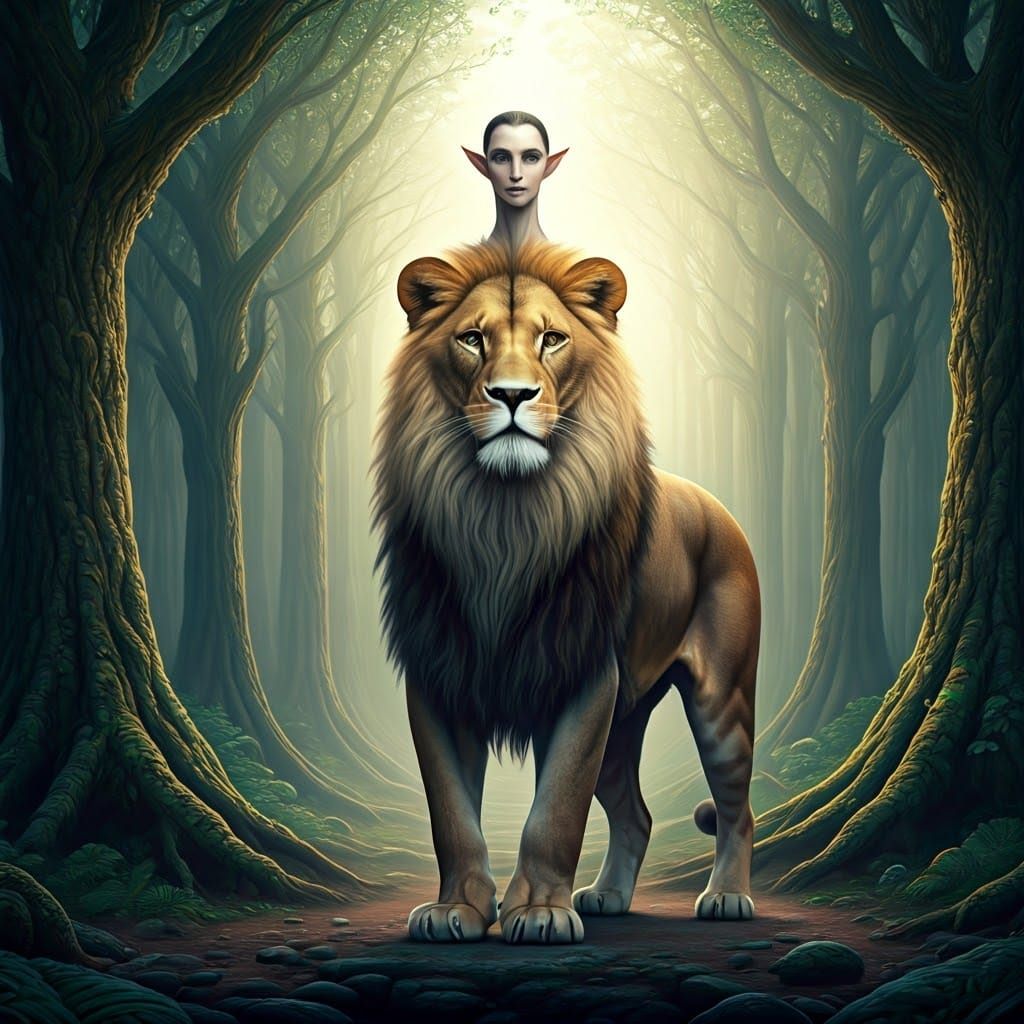 Elven Centaur in Mystical Forest, Hyperrealistic Art